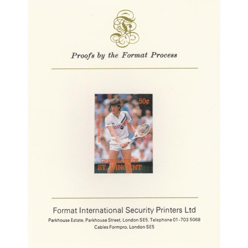 St Vincent Grenadines 1988 TENNIS - KEVIN CURRAN on FORMAT INTERNATIONAL PROOF CARD