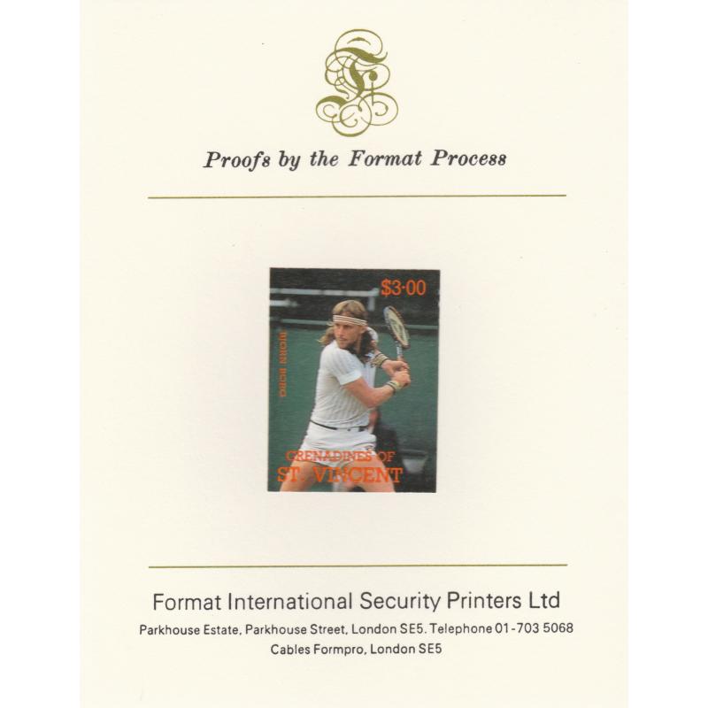 St Vincent Grenadines 1988 TENNIS - Bjorn Borg on FORMAT INTERNATIONAL PROOF CARD