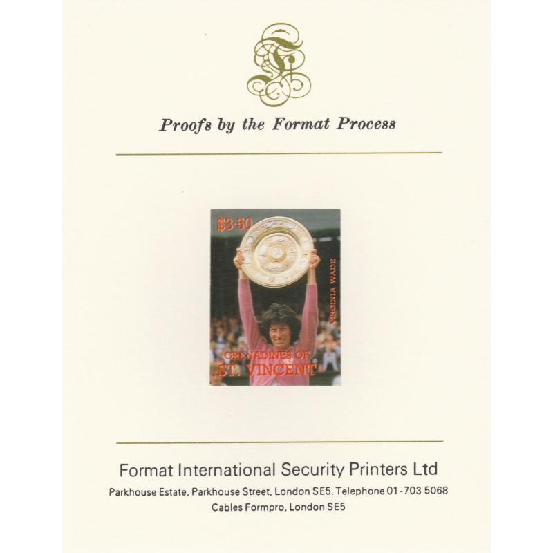 St Vincent Grenadines 1988 TENNIS - Virginia Wade on FORMAT INTERNATIONAL PROOF CARD