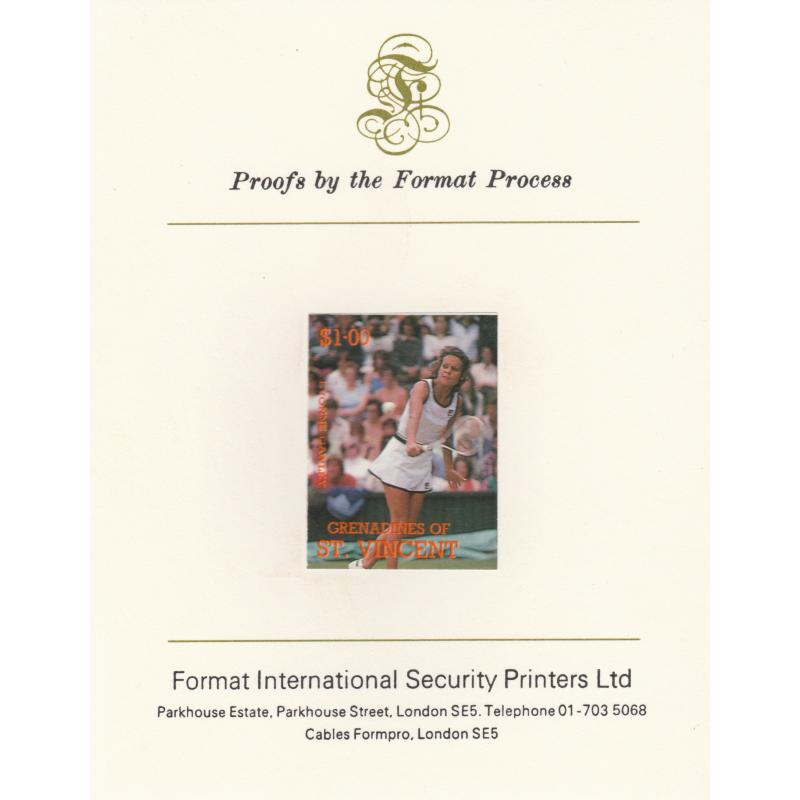 St Vincent Grenadines 1988 TENNIS - Evonne Crawley on FORMAT INTERNATIONAL PROOF CARD