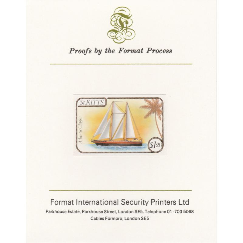 St Kitts 1985 SHIPS -  CLIPPER SCHOONER  mperf on FORMAT INTERNATIONAL PROOF CARD
