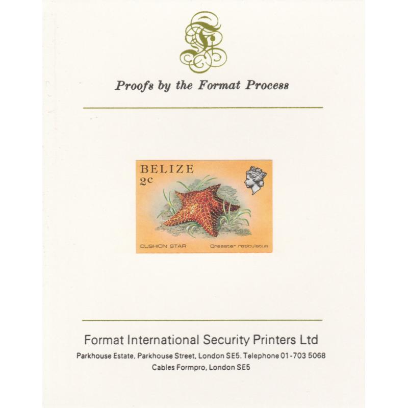 Belize 1984  CUSHION STAR 2c  imperf on FORMAT INTERNATIONAL PROOF CARD