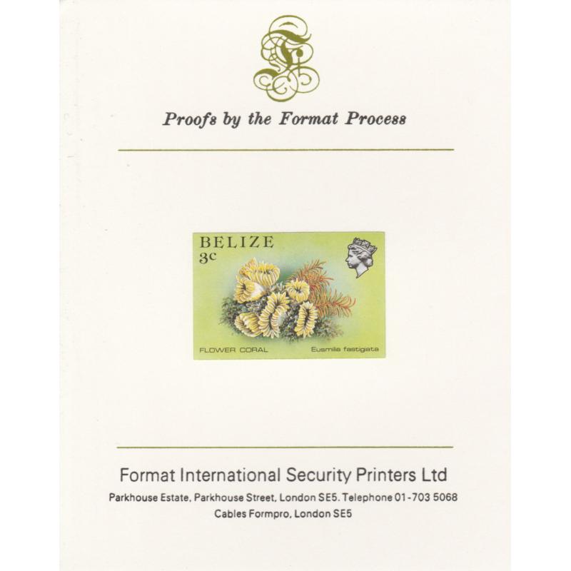Belize 1984  FLOWER CORAL 3c  imperf on FORMAT INTERNATIONAL PROOF CARD