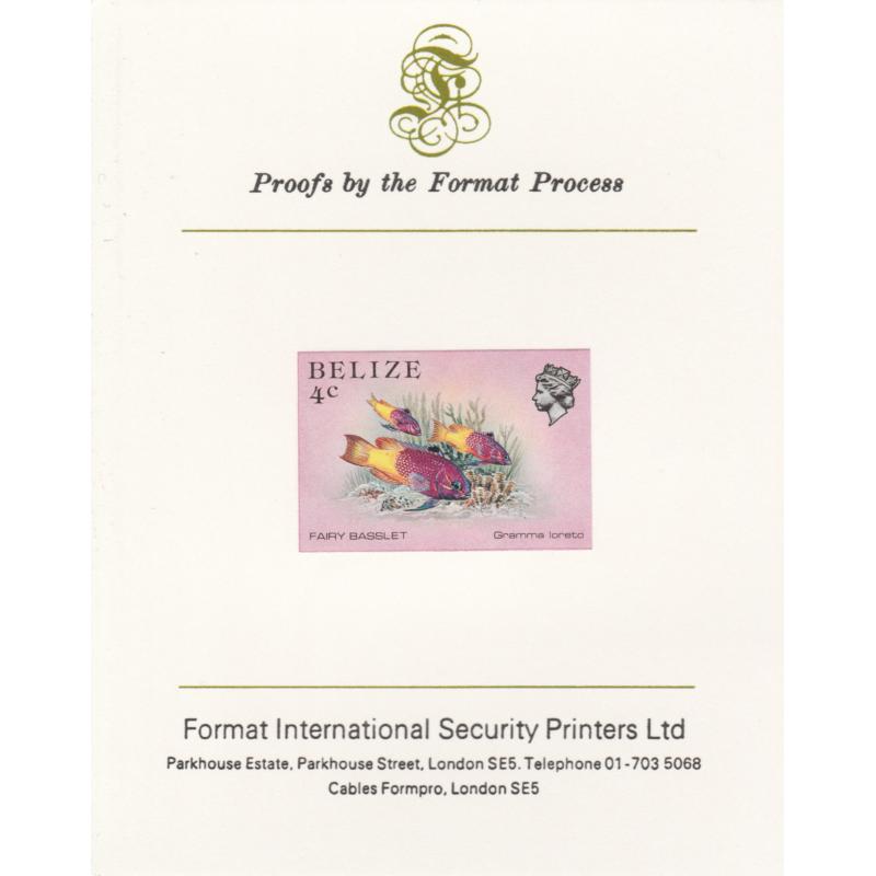 Belize 1984  FAIRY BASSLET  4c  imperf on FORMAT INTERNATIONAL PROOF CARD