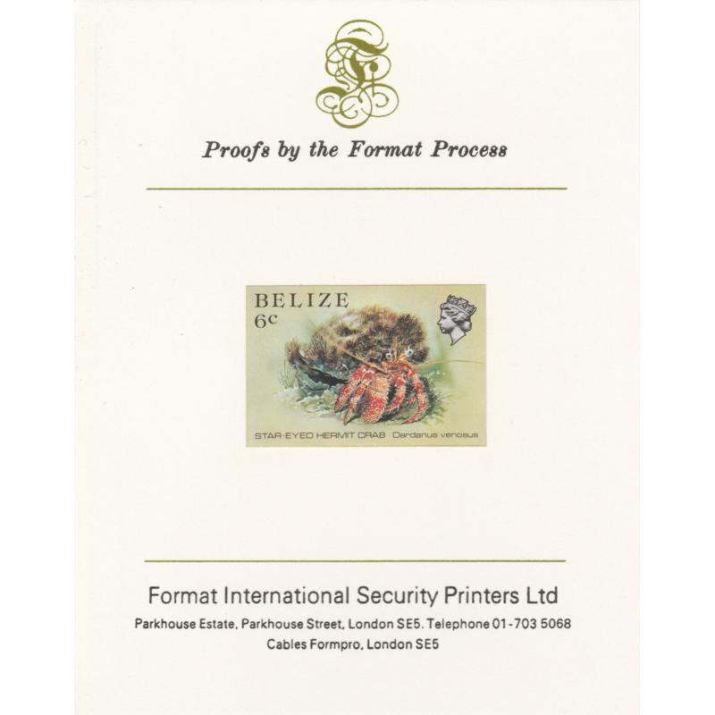 Belize 1984 HERMIT CRAB 6c  imperf on FORMAT INTERNATIONAL PROOF CARD