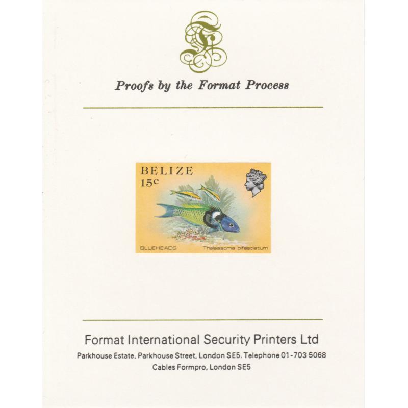 Belize 1984 BLUEHEADS 15c  imperf on FORMAT INTERNATIONAL PROOF CARD