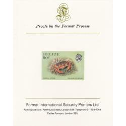 Belize 1984  CORAL CRAB 50c  imperf on FORMAT INTERNATIONAL PROOF CARD