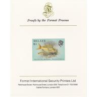 Belize 1984 SNAPPER FISH $1  imperf on FORMAT INTERNATIONAL PROOF CARD