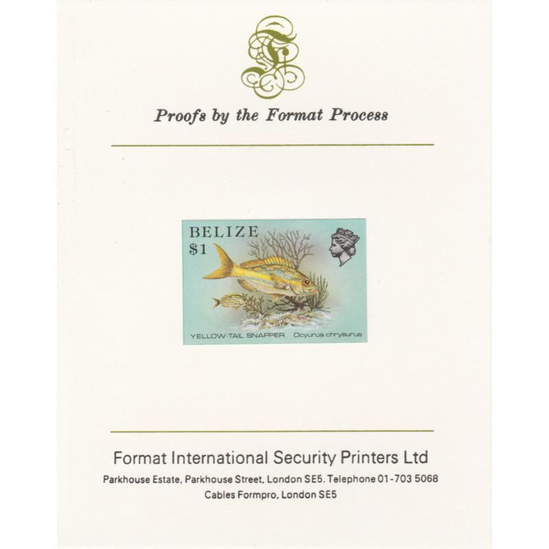 Belize 1984 SNAPPER FISH $1  imperf on FORMAT INTERNATIONAL PROOF CARD