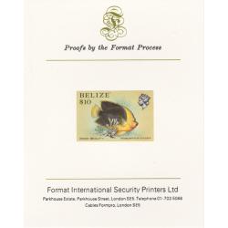 Belize 1984 ROCK BEAUTY $10  imperf on FORMAT INTERNATIONAL PROOF CARD