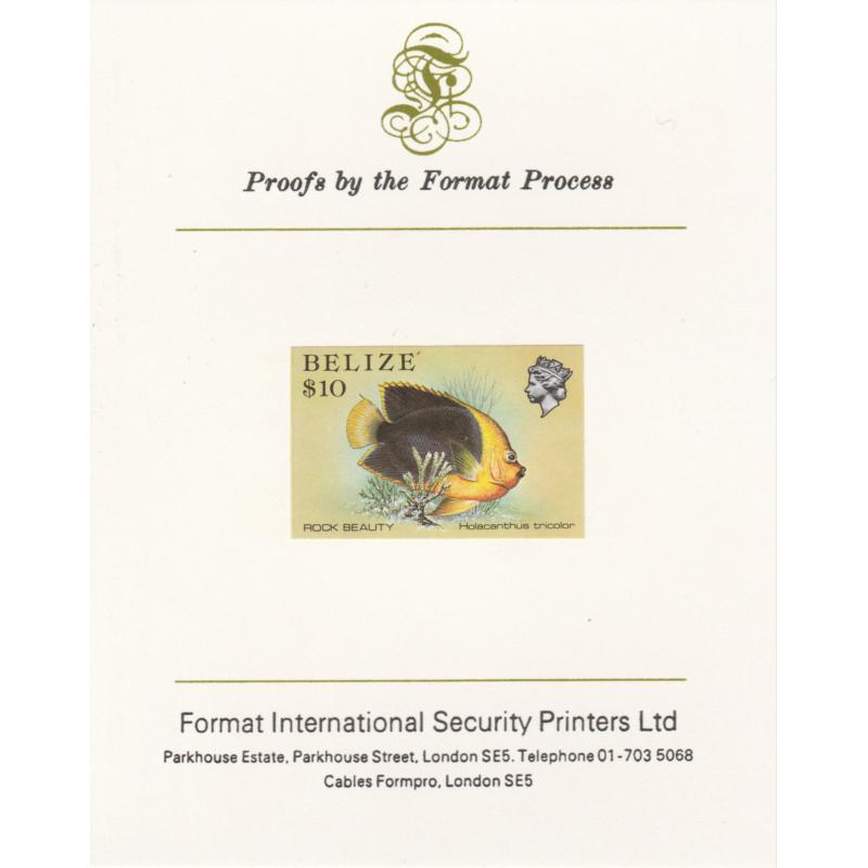 Belize 1984 ROCK BEAUTY $10  imperf on FORMAT INTERNATIONAL PROOF CARD