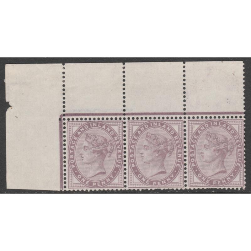 GB 1881 1d LILAC strip of 3 with major variety