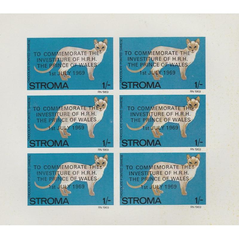 Stroma 1969 CATS sheetlet of 6 opt&#039;d PRINCE of WALES mnh