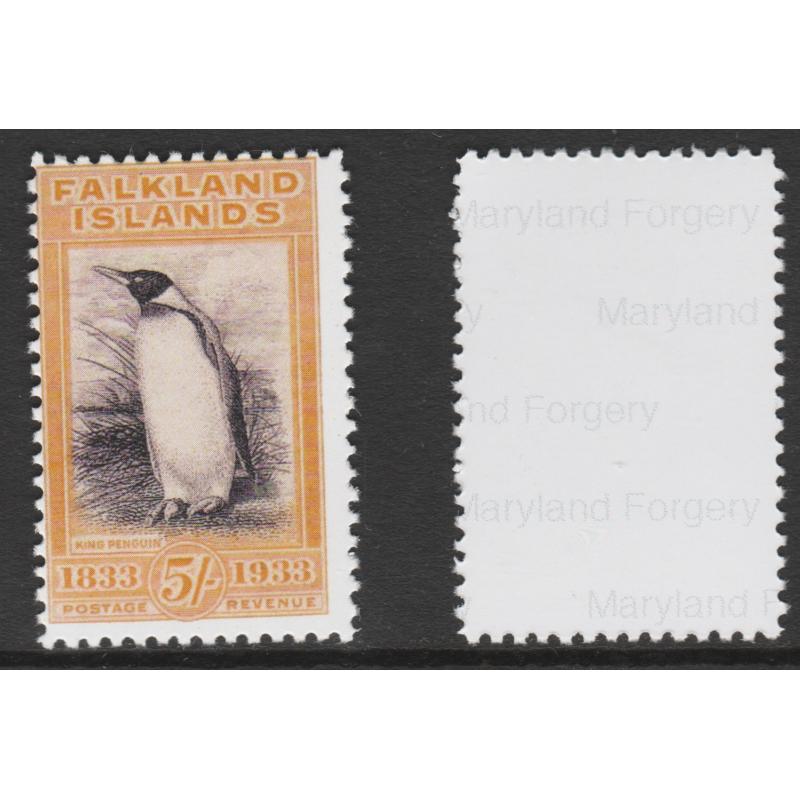 Falkland Is 1933 CENTENARY 5s PENGUIN  - Maryland Forgery