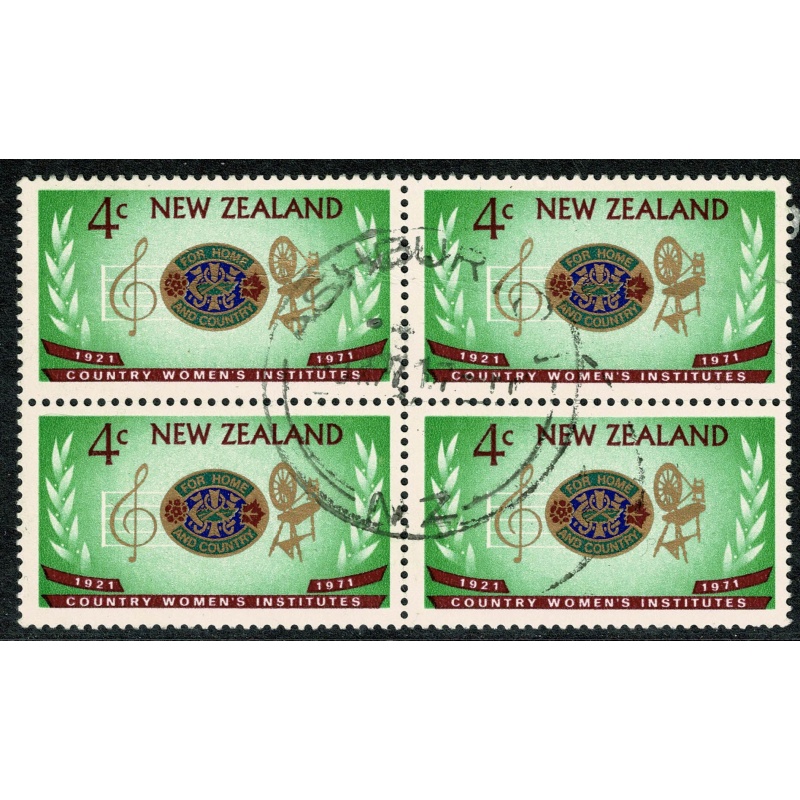 New Zealand. 1971 50th Anniv. Women's Institutes 4c. Fine used block. SG 948