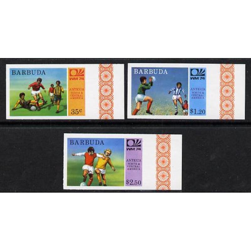 Barbuda 1974 WORLD CUP FOOTBALL  - IMPERF set of 3 mnh