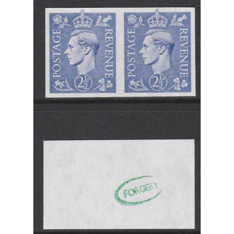 Great Britain 1941 KG6 2.5d light ult IMPERF pair - Maryland Forgery