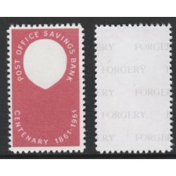 Great Britain 1961 QEII POSB BLACK OMITTED - Maryland Forgery