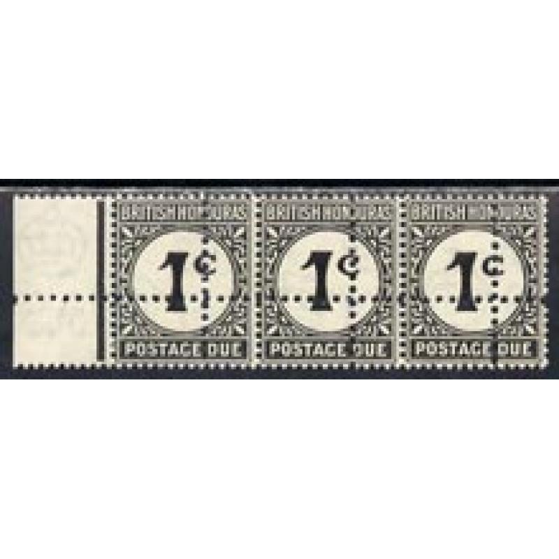 Br Honduras 1923 POSTAGE DUE 1c strip  with  DOUBLE  PERFS - FORGERY