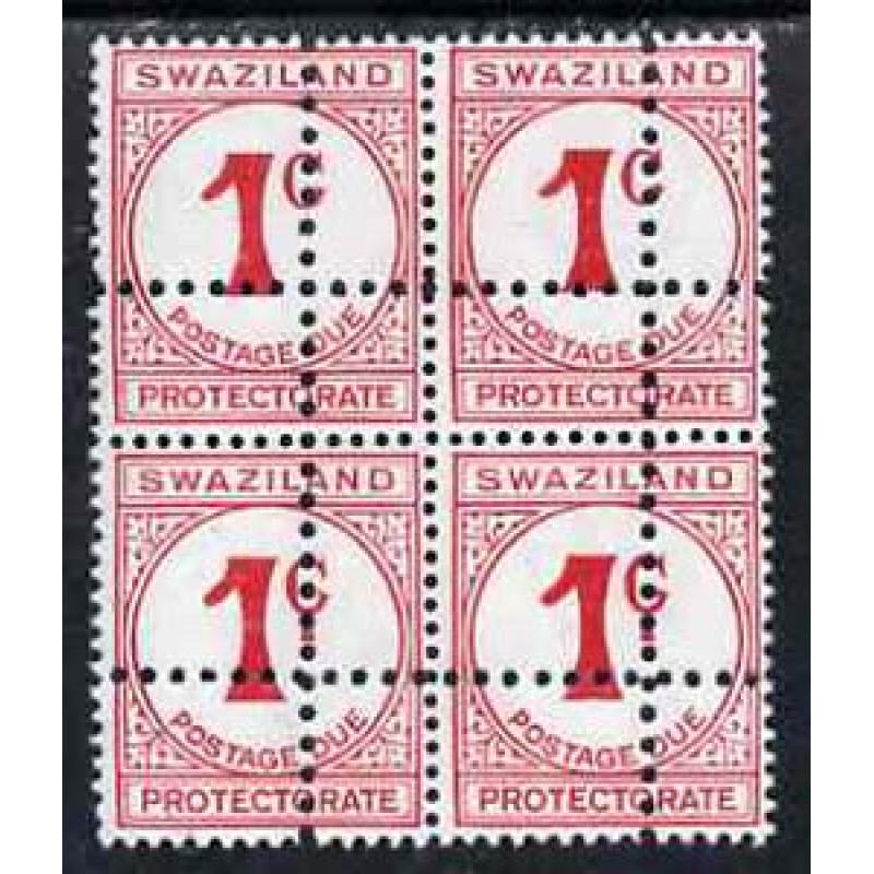 Swaziland 1961 POSTAGE DUE 1c BLOCK of 4  with  DOUBLE  PERFS - FORGERY