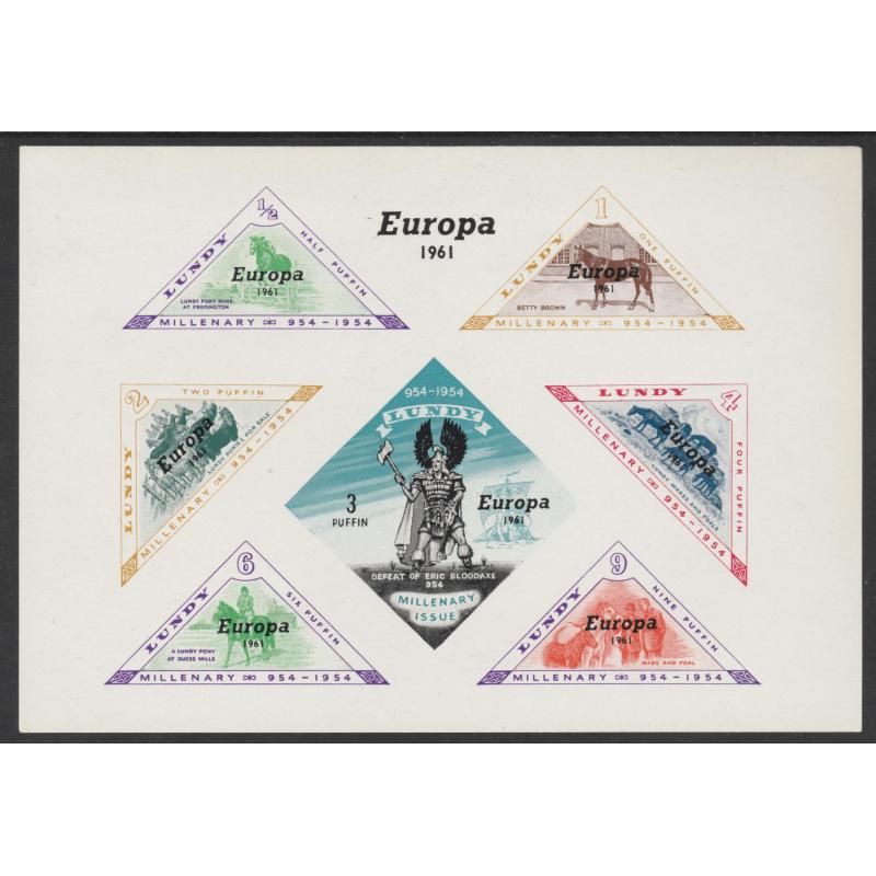 Lundy 1961 EUROPA HORSES m.sheet with VARIETY mnh