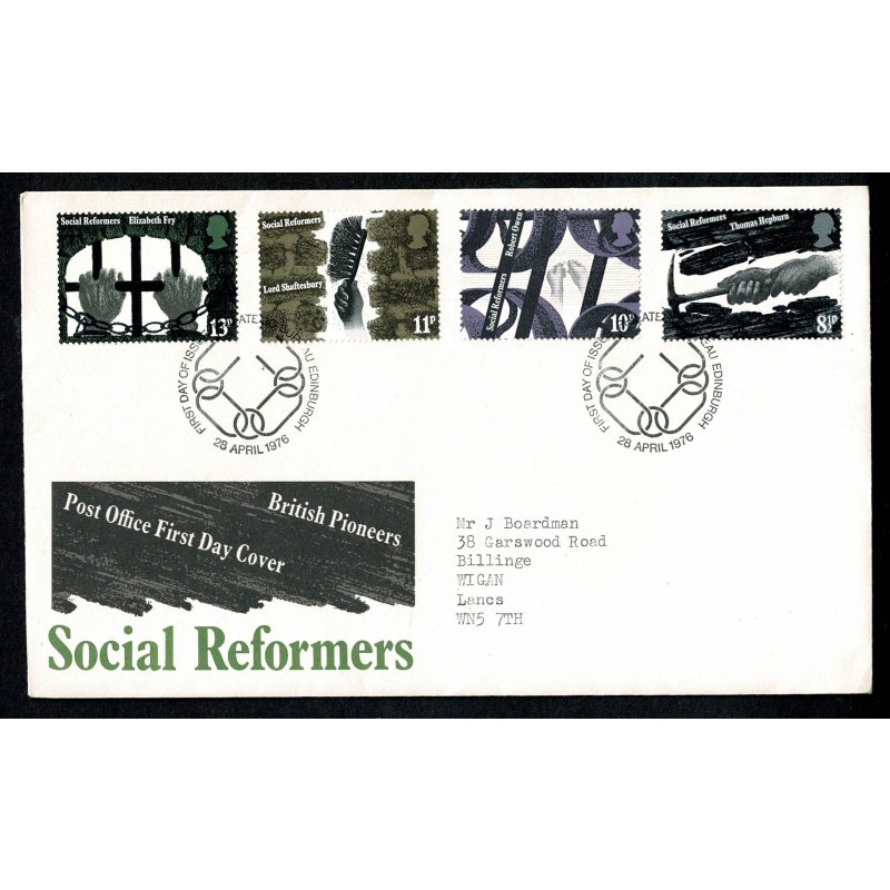 1976 Social Reformers. Philatelic Bureau FDI Handstamp. 28th April 1976