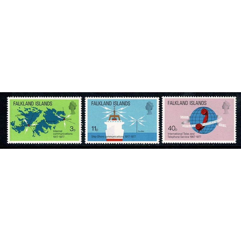 Falkland Islands. 1977 Telecommunications issue. UM set of 3. SG 328-330