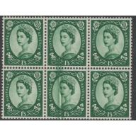 GB 1952 WILDING  1s3d Tudor block with DOCTOR BLADE FLAW mnh
