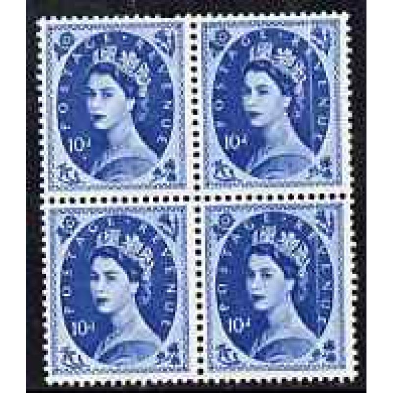 GB 1958 WILDING  10d Crowns block with DOCTOR BLADE FLAW mnh