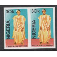 Nigeria 1989 TRADITIONAL COSTUMES 30k  IMPERF PAIR mnh