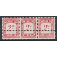 Seychelles 1964 POSTAGE DUE 2c STRIP with  ADDITIONAL  PERFS - FORGERY