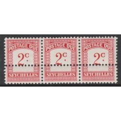 Seychelles 1964 POSTAGE DUE 2c STRIP with  ADDITIONAL  PERFS - FORGERY