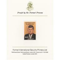 Antigua 1984 FAMOUS PEOPLE 60c KENNEDY imperf on FORMAT INTERNATIONAL PROOF CARD