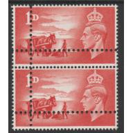 GB 1948 LIBERATION 1d pair with DOUBLE PERFS - FORGERY