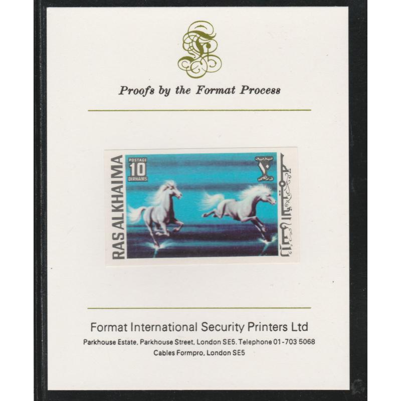 UAE - Ras Al Khaima 1972 HORSES 10Dh  on FORMAT INTERNATIONAL PROOF CARD