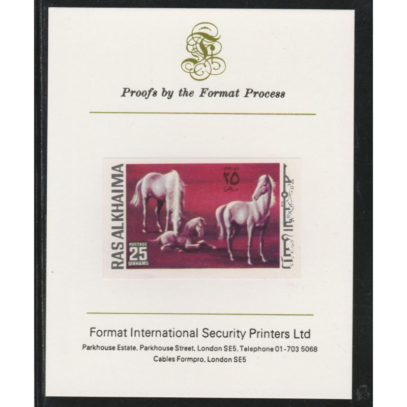 UAE - Ras Al Khaima 1972 HORSES 25Dh  on FORMAT INTERNATIONAL PROOF CARD