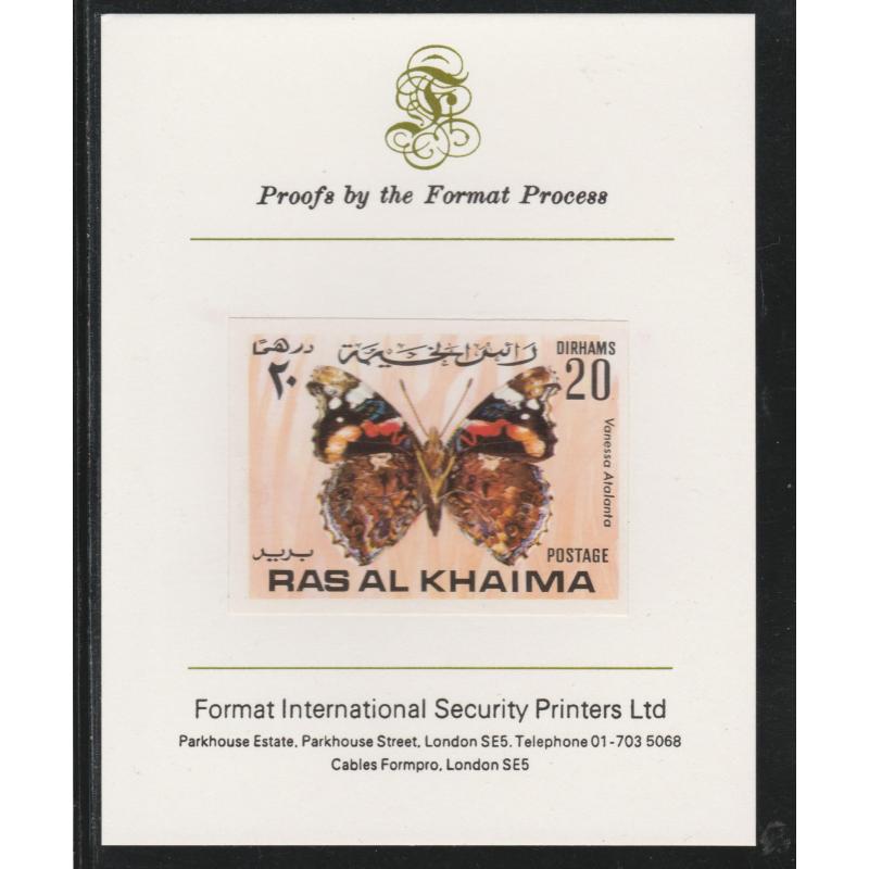 UAE - Ras Al Khaima  1972 BUTTERFLIES  20Dh  on FORMAT INTERNATIONAL PROOF CARD