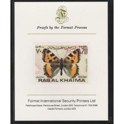 UAE - Ras Al Khaima 1972 BUTTERFLIES  70Dh  on FORMAT INTERNATIONAL PROOF CARD
