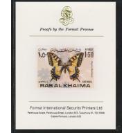 UAE - Ras Al Khaima 1972 BUTTERFLIES  1.5R  on FORMAT INTERNATIONAL PROOF CARD