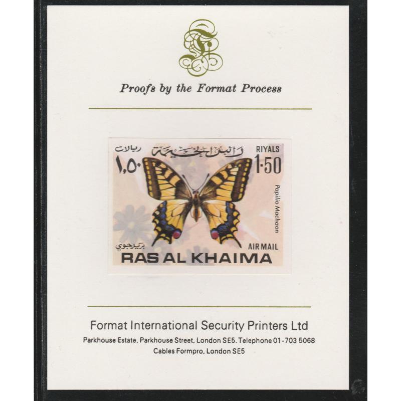 UAE - Ras Al Khaima 1972 BUTTERFLIES  1.5R  on FORMAT INTERNATIONAL PROOF CARD