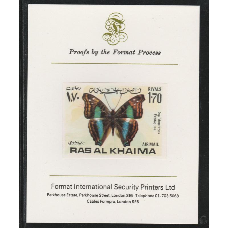 UAE - Ras Al Khaima 1972 BUTTERFLIES  1.7R  on FORMAT INTERNATIONAL PROOF CARD