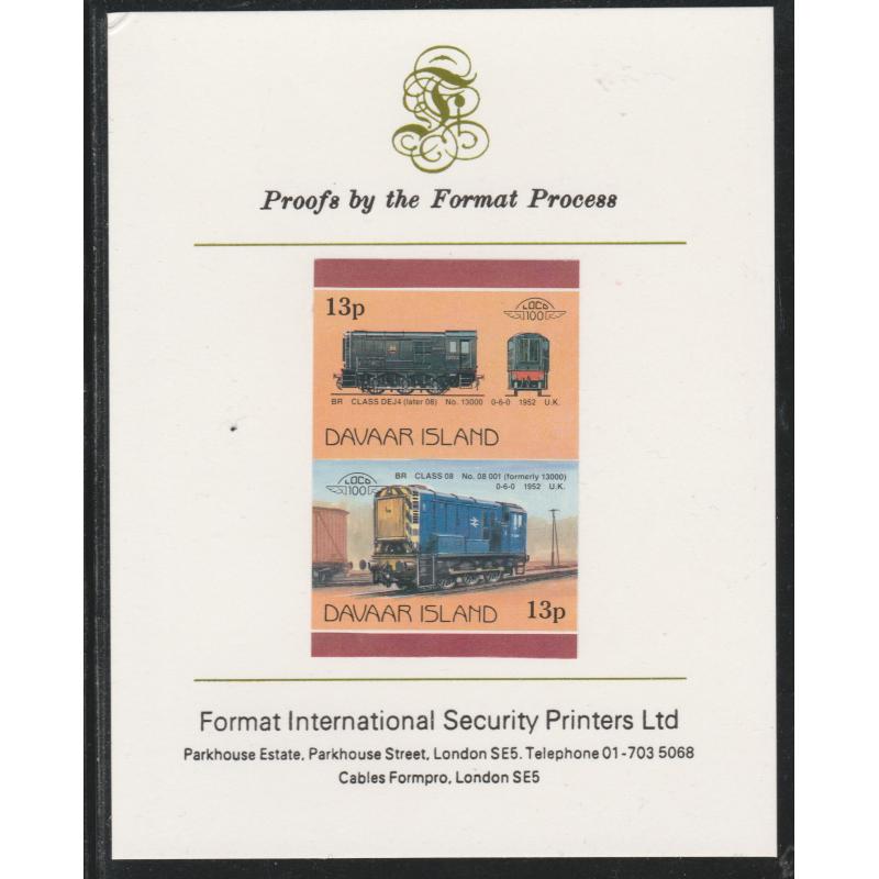 Davaar 1983 LOCOMOTIVES - DIESEL SHUNTER imperf on FORMAT INTERNATIONAL PROOF CARD