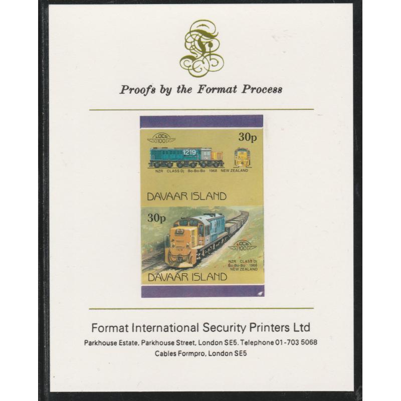 Davaar 1983 LOCOMOTIVES - DIESEL NZR imperf on FORMAT INTERNATIONAL PROOF CARD
