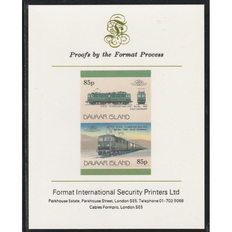 Davaar 1983 LOCOMOTIVES - ELECTRIC DRB imperf on FORMAT INTERNATIONAL PROOF CARD