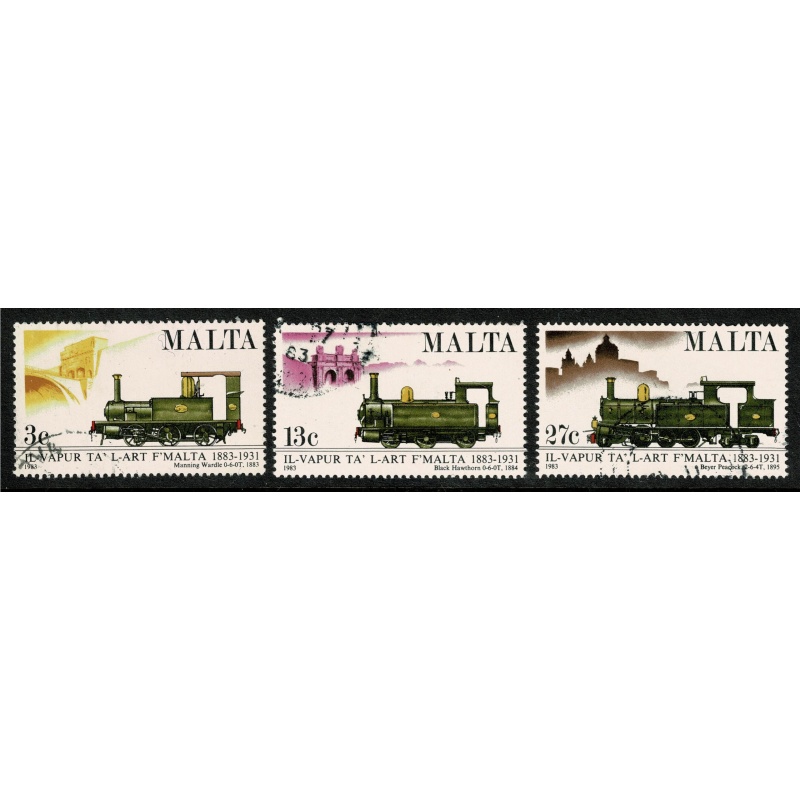 Malta. 1983 Centenary Malta Railway. Set of 3 values. Used. SG 705-707