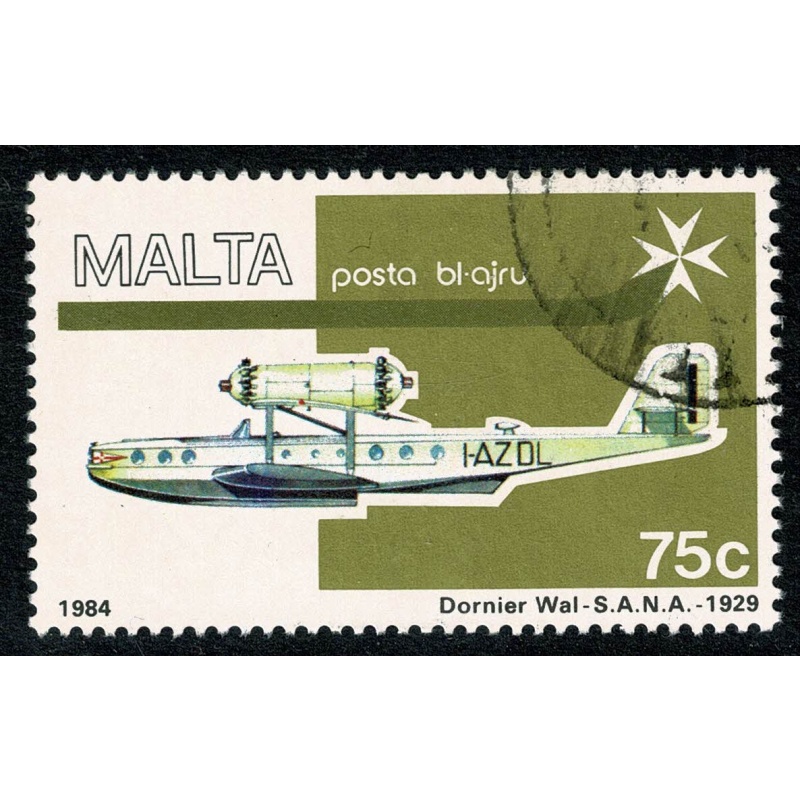 Malta. 1984 Airmail. 75c "Marina, Flying boat". Fine Used. SG 735