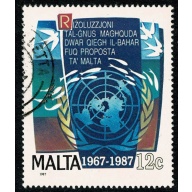 Malta. 1987 20th Anniversary UN Resolution Peaceful use of seabed 12c. Fine Used. SG 817
