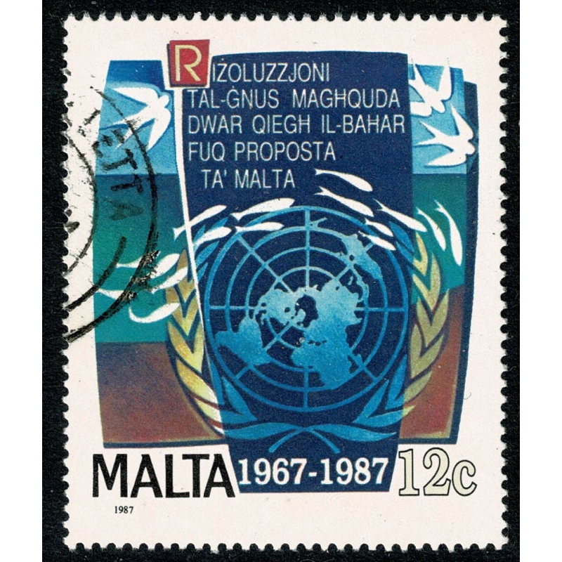 Malta. 1987 20th Anniversary UN Resolution Peaceful use of seabed 12c. Fine Used. SG 817