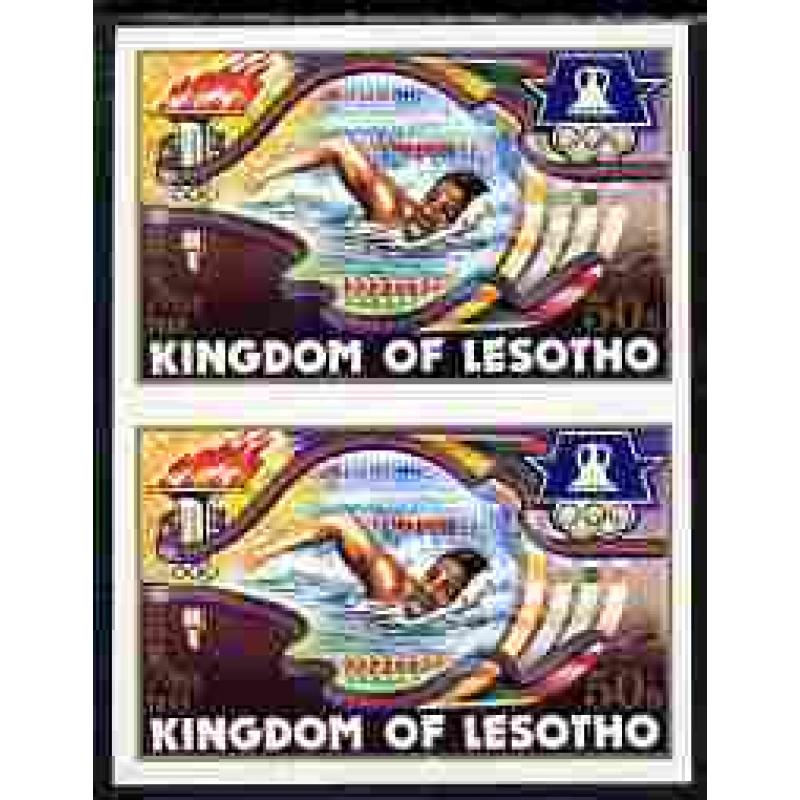 Lesotho 1984 LOS ANGELES OLYMPICS - SWIMMING IMPERF PAIR mnh