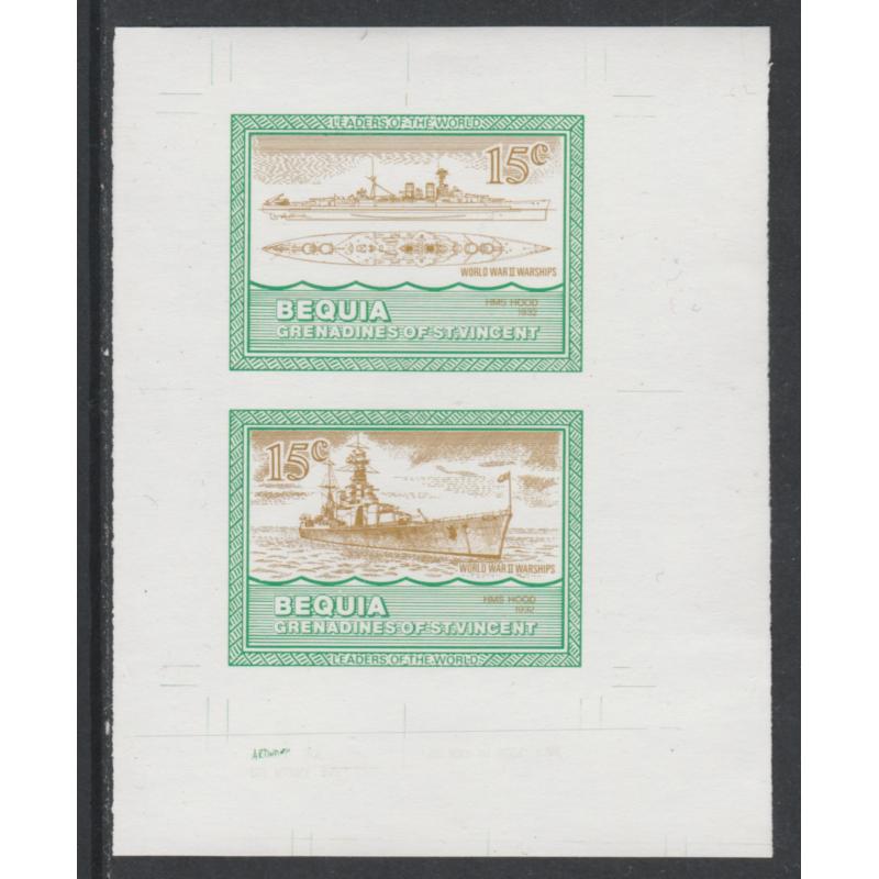 St Vincent Bequia - 1985 WARSHIPS -IMPERF COLOUR TRIAL PROOF ex archives